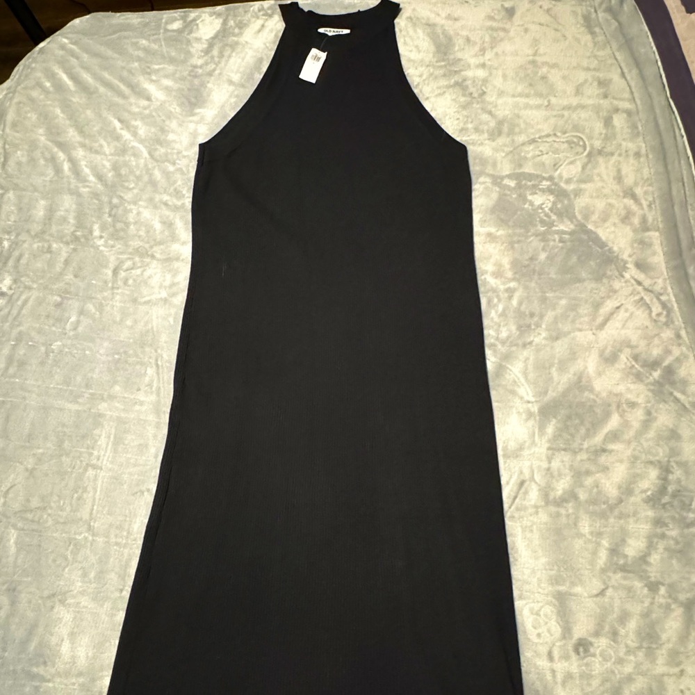 Old Navy Womens XL Black Fitted Sleeveless High Neck Rib Knit Midi Sweater Dress
